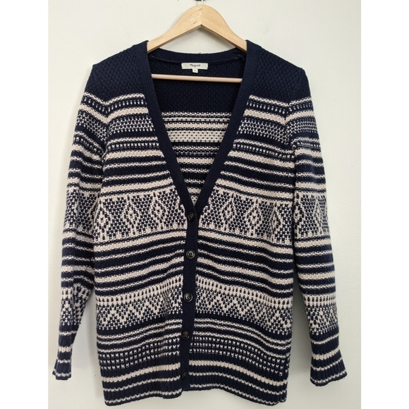 Madewell Stitchstripe 100% Merino Wool Cardigan Sweater Size Small - Picture 1 of 7